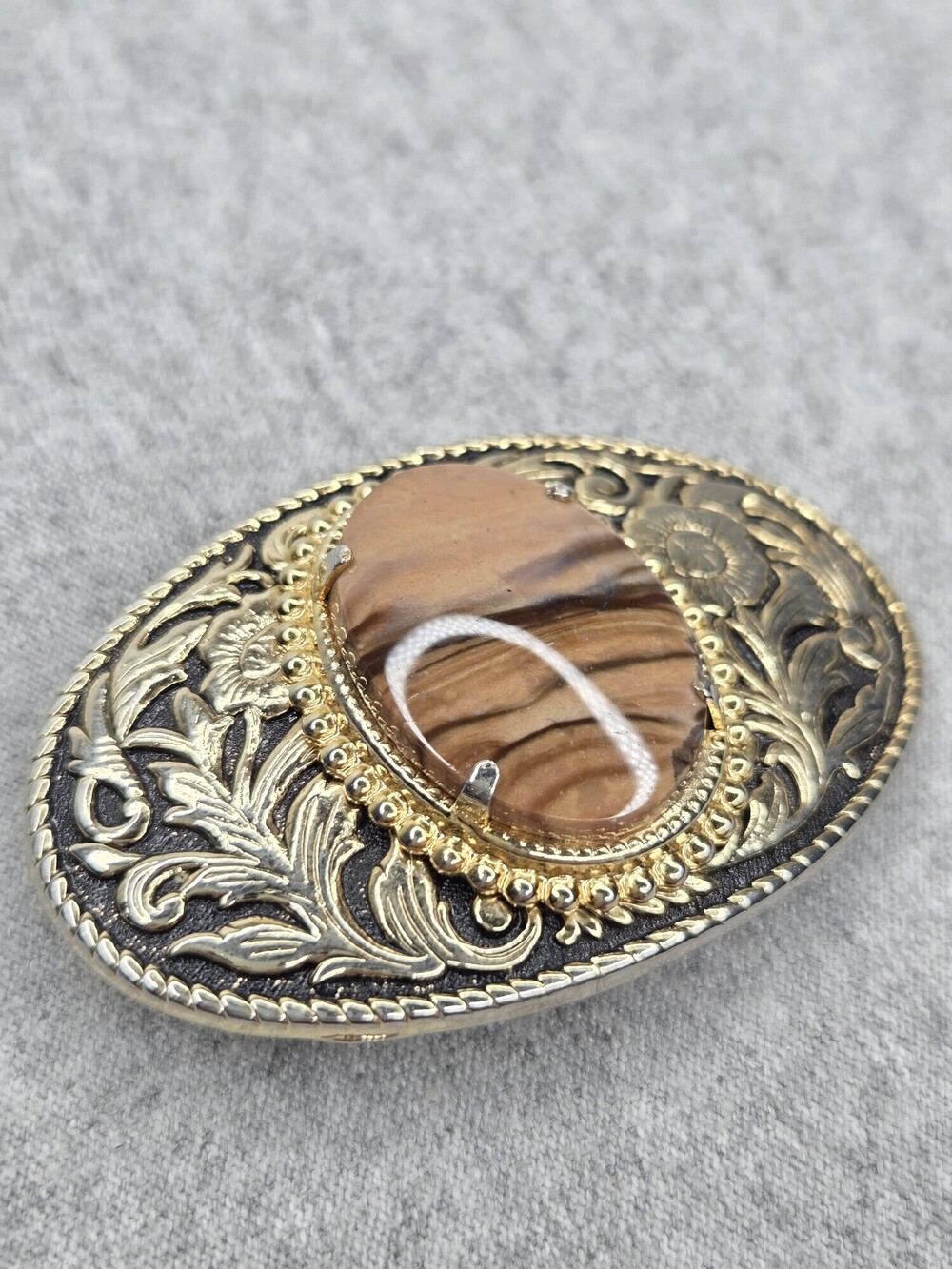 Vintage Jasper Agate Stone Belt Buckle Silver Gold Tone Western Oval Womens - Picture 5 of 9